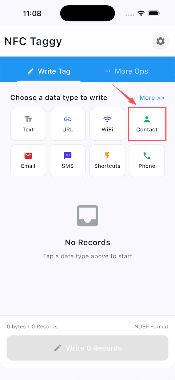 Select Contact Card - Screenshot