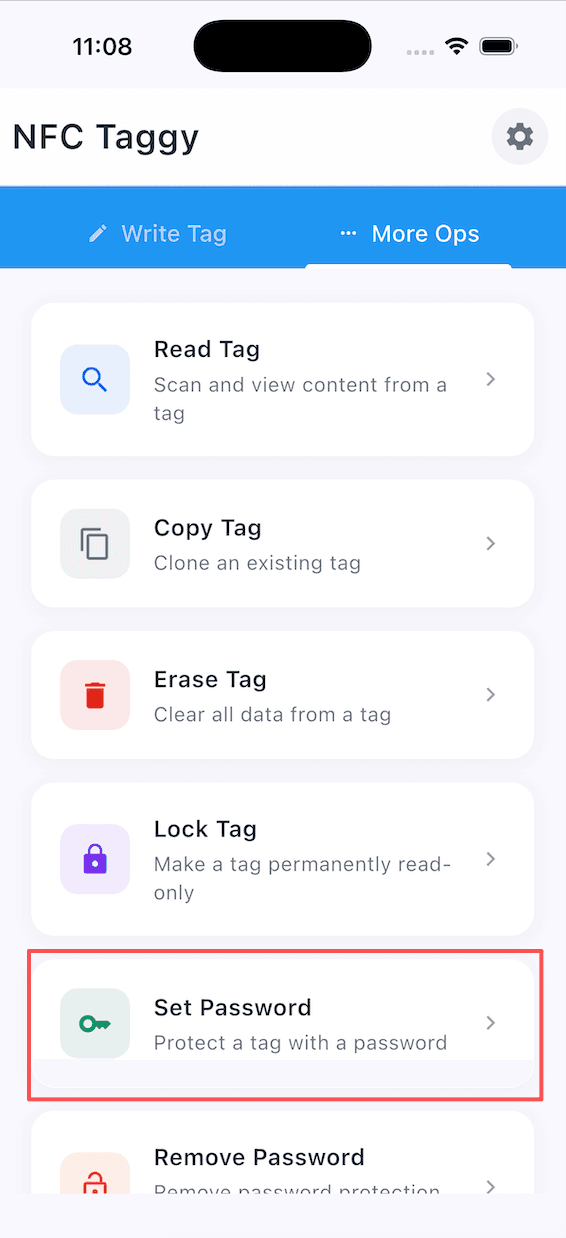 Select "Set Password" - Screenshot