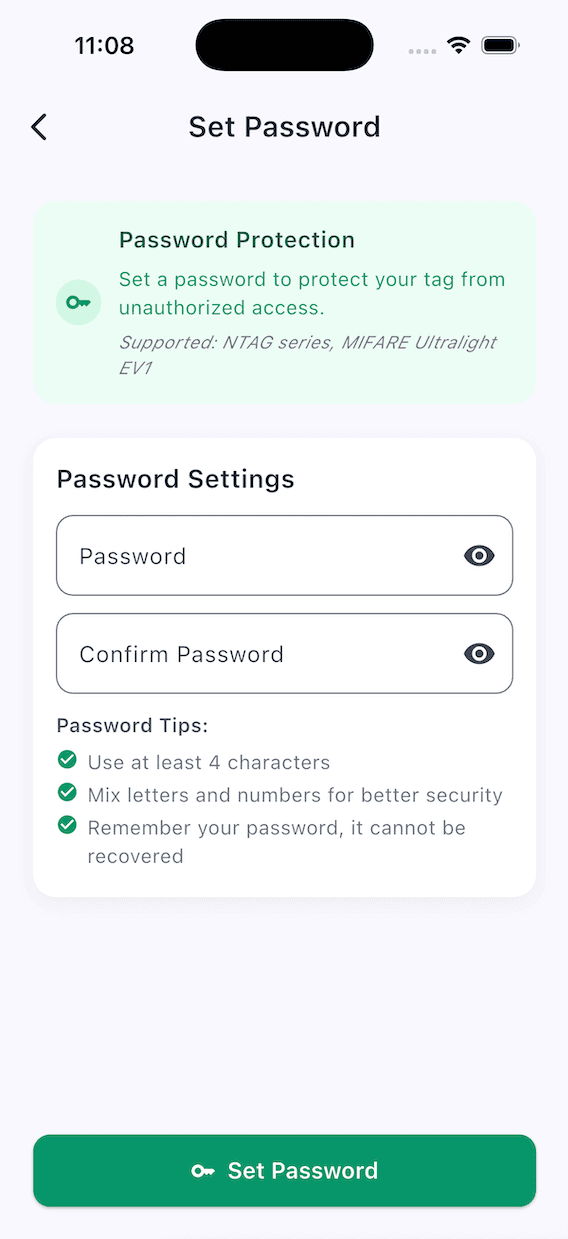 Write Password to Tag - Screenshot