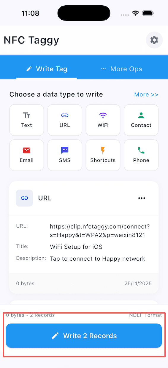 Write to NFC Tag - Screenshot